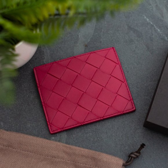 Bottega Veneta Other - Bottega Veneta Intrecciato Spazzola Woven Leather Card Case - Amaranth Red